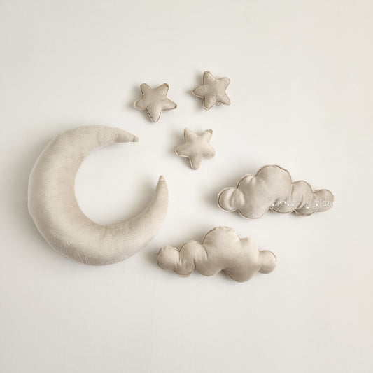 Moon, Stars And Clouds Set